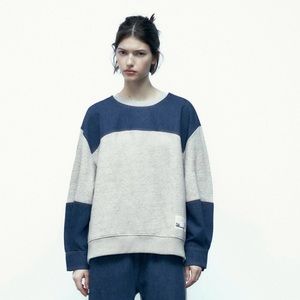 NEW | Zara Denim Sweatshirt - Gray / Blue Colorblock - new with tags